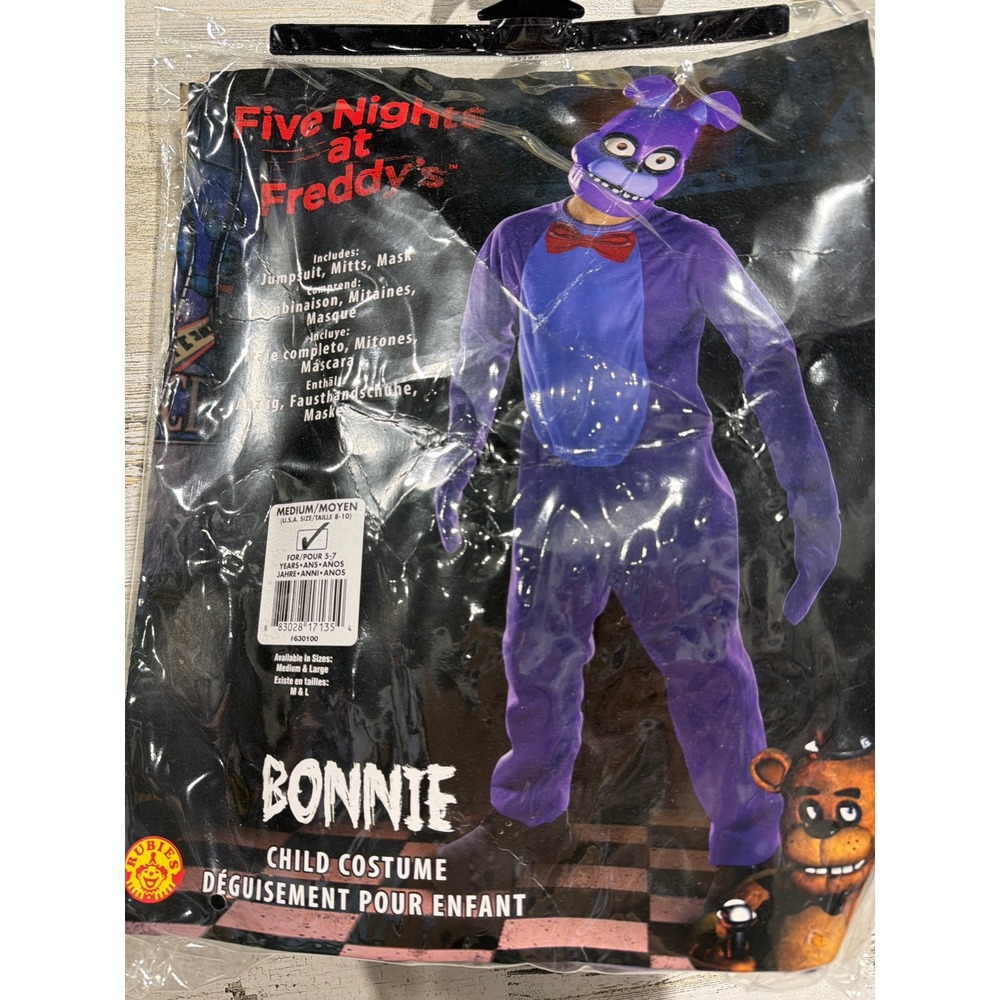 Rubies Five Nights at Freddys Bonnie Costume Kids M 8-10 Purple Gamer Horror NWT
